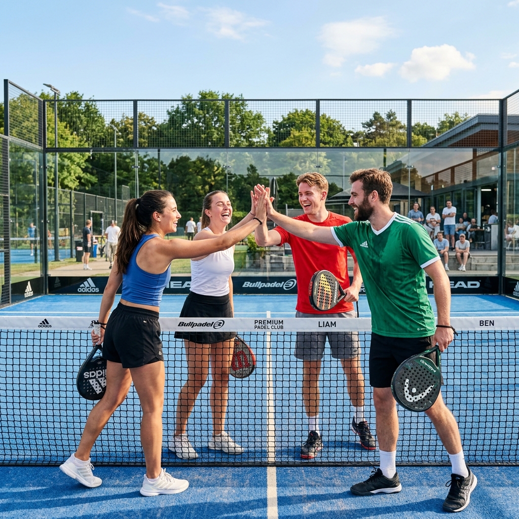 Happy padel players high fiving